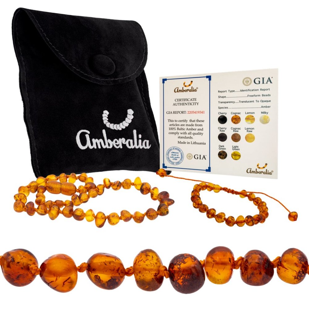 Baby teething Baltic Amber Necklace an bracelet Set 13" and adjustable bracelet